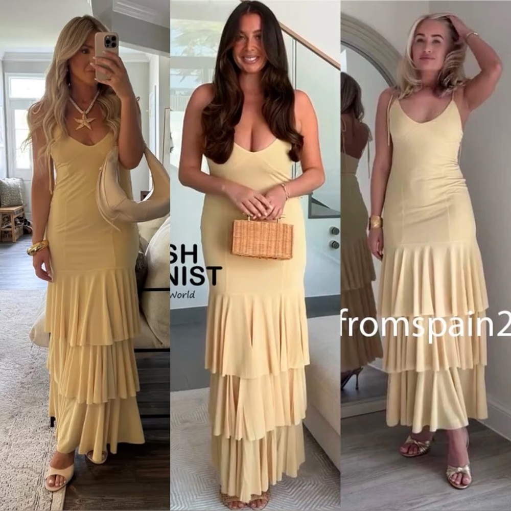 Zara Cream Tiered Maxi Dress